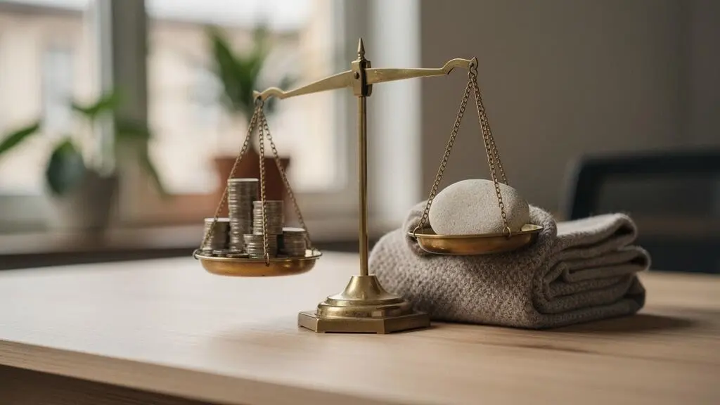 Une balance symbolique mettant en équilibre une protection de santé et une augmentation de salaire, illustrant l'arbitrage des talents entre sécurité et rémunération