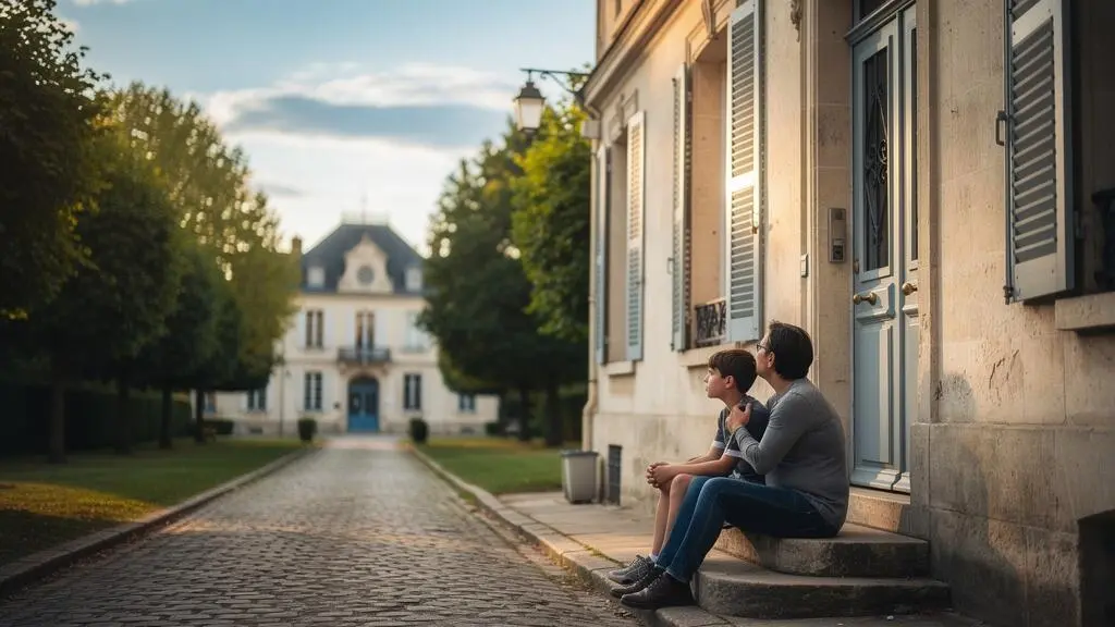 Une scène symbolique illustrant la protection financière de l'avenir scolaire des enfants dans une famille