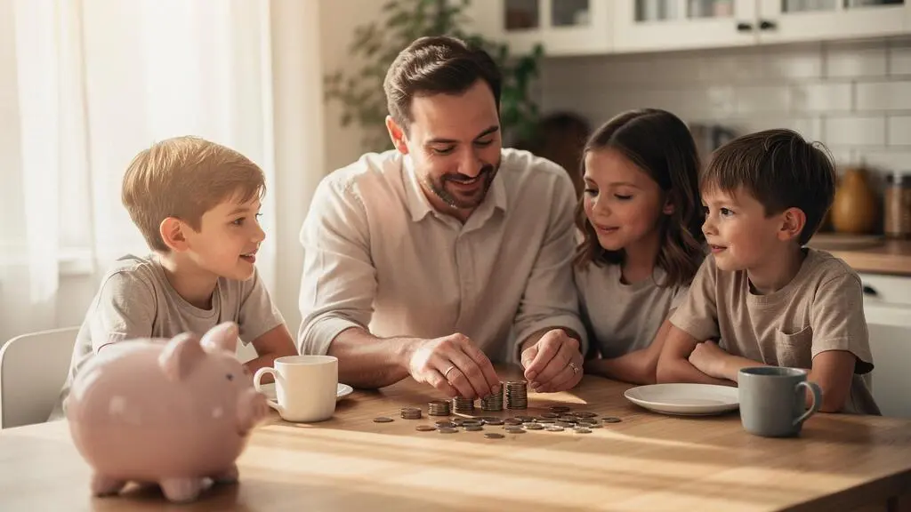 Famille de quatre personnes autour d'une table, symbole d'un choix de complémentaire santé adapté à un budget serré