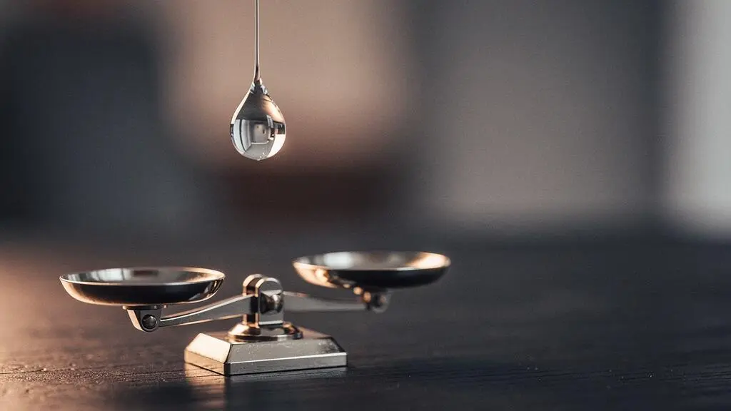 Illustration symbolique d'une goutte d'eau en équilibre sur une balance, représentant une indemnisation juste et rapide après un dégât des eaux