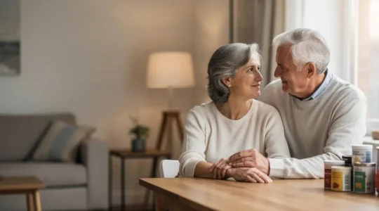Un couple senior partageant un moment de confiance, symbolisant la protection financière du conjoint survivant