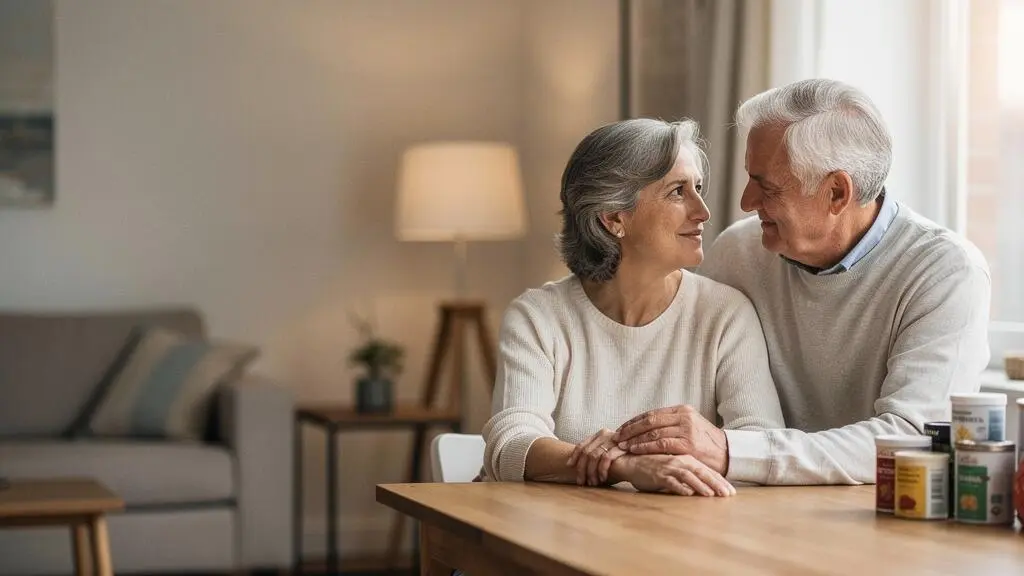 Un couple senior partageant un moment de confiance, symbolisant la protection financière du conjoint survivant