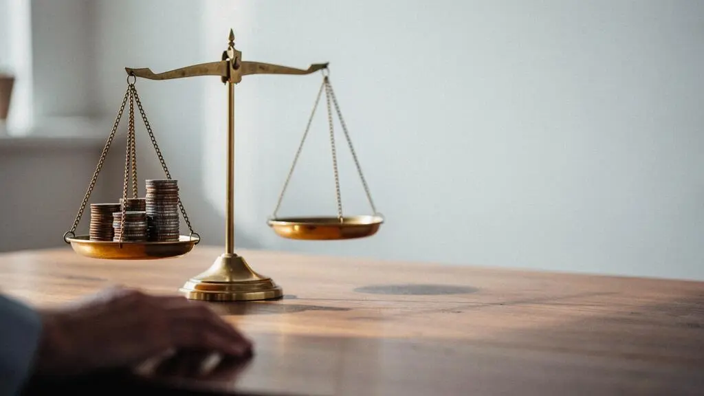 Illustration symbolique d'une balance en équilibre représentant l'atteinte du reste à charge zéro sur les soins de santé coûteux