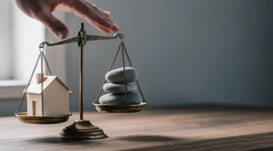Balance symbolique représentant le seuil critique d'invalidité de 66% face au remboursement d'un crédit immobilier