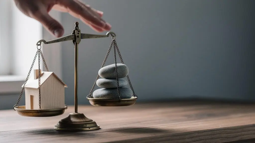 Balance symbolique représentant le seuil critique d'invalidité de 66% face au remboursement d'un crédit immobilier
