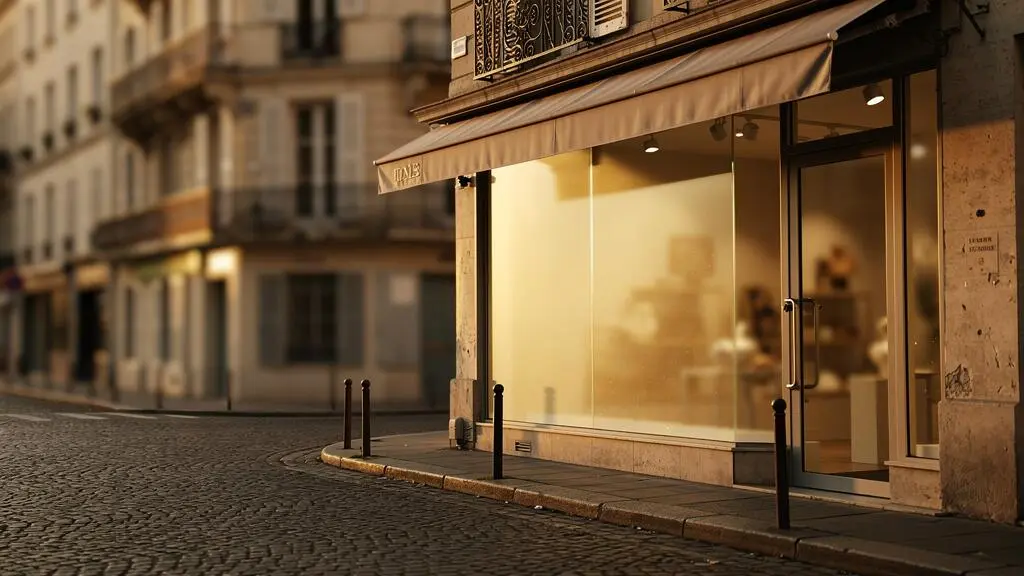 Devanture d'un petit commerce français protégée symboliquement par une lumière dorée, illustrant le choix d'une assurance multirisque professionnelle